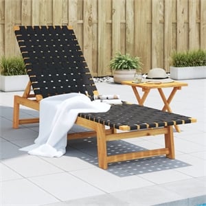 vidaXL Solid Acacia Wood Sun Lounger in Black/Brown