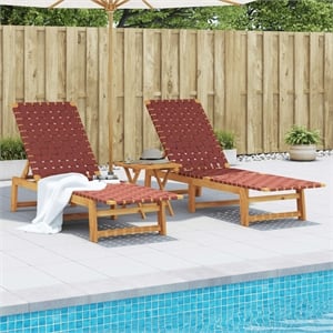 vidaXL Solid Acacia Wood 2 Pcs Sun Lounger and Table in Red
