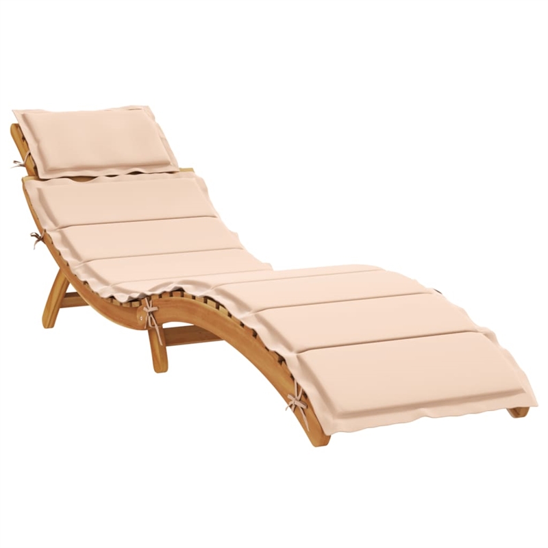 vidaXL Foldable Solid Acacia Wood Sun Lounger in Beige (Set of 2)