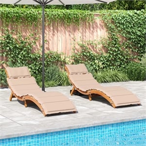 vidaXL Foldable Solid Acacia Wood Sun Lounger in Beige (Set of 2)