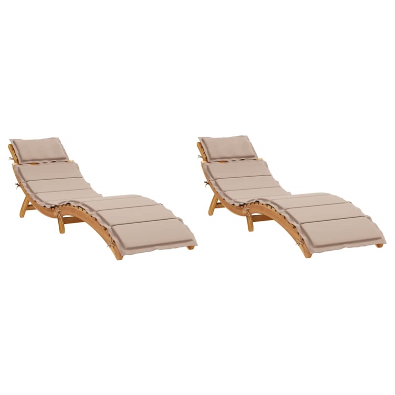 vidaXL Foldable Solid Acacia Wood Sun Lounger in Taupe (Set of 2)