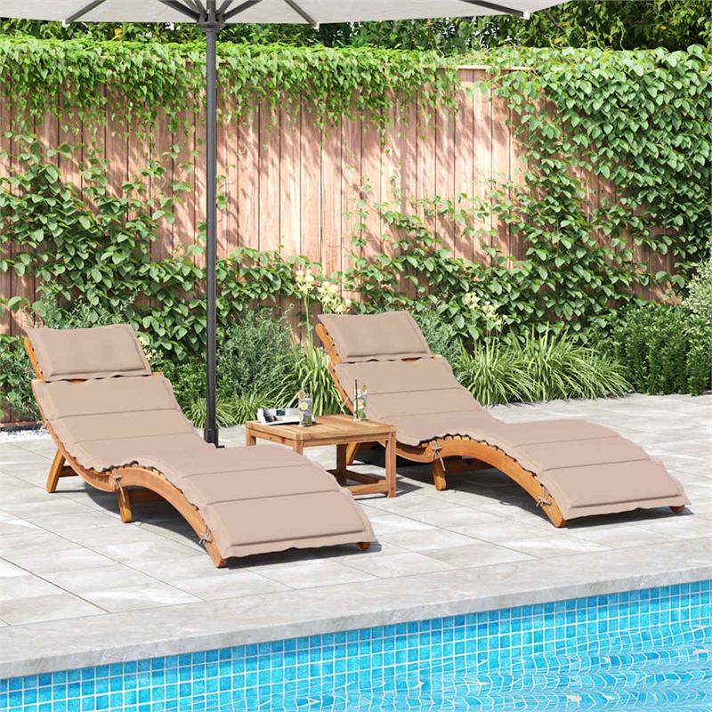vidaXL Foldable Solid Acacia Wood Sun Lounger in Taupe (Set of 2)