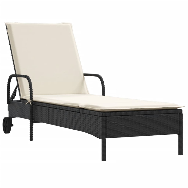 vidaXL Sun Lounger in Black Frame with Cream White Cushions