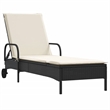 vidaXL Sun Lounger in Black Frame with Cream White Cushions