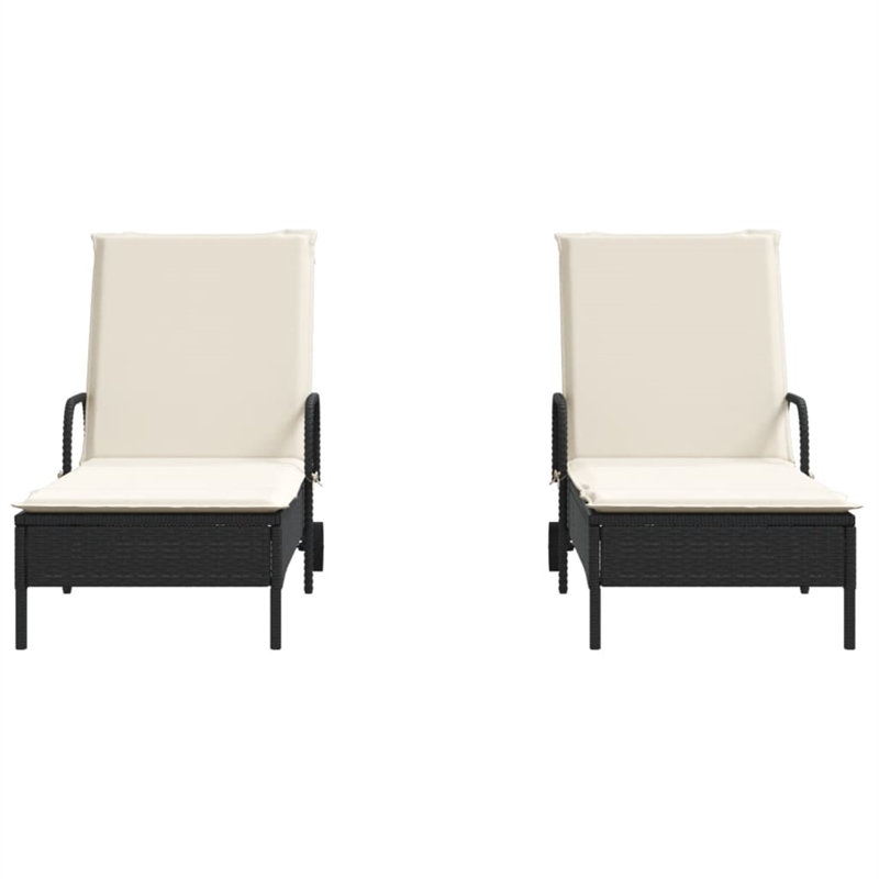 vidaXL Sun Lounger in Black Frame with Cream White Cushions