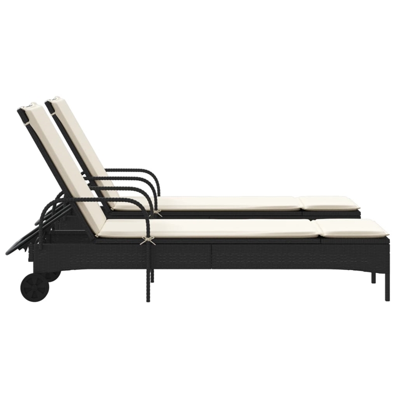 vidaXL Sun Lounger in Black Frame with Cream White Cushions