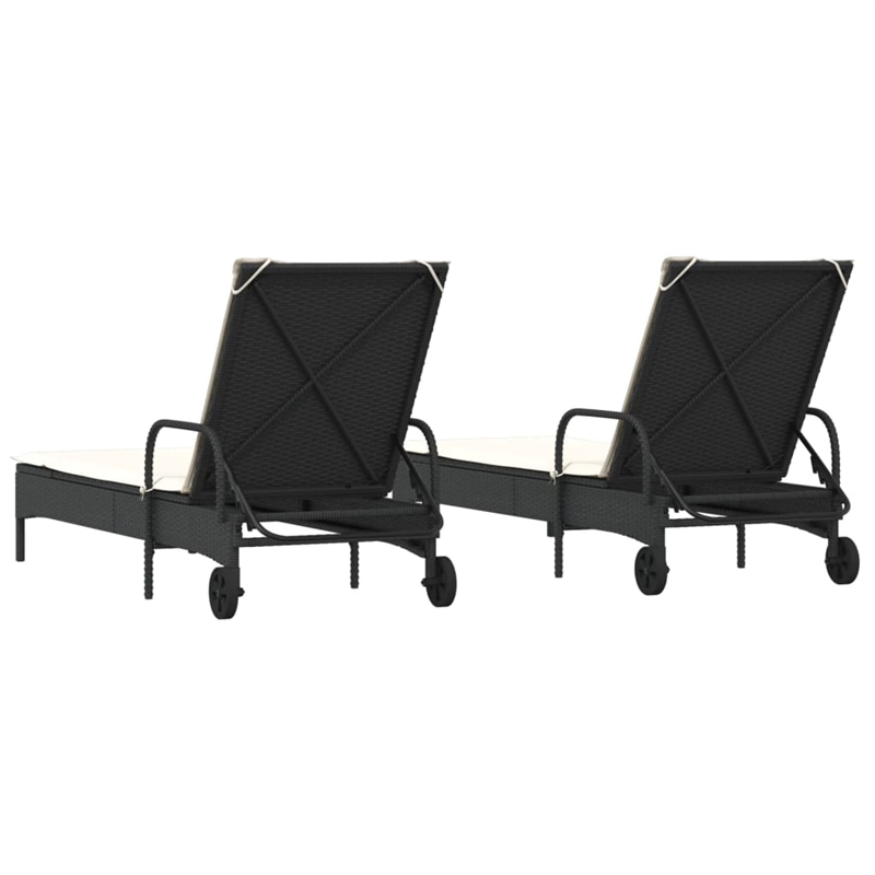 vidaXL Sun Lounger in Black Frame with Cream White Cushions