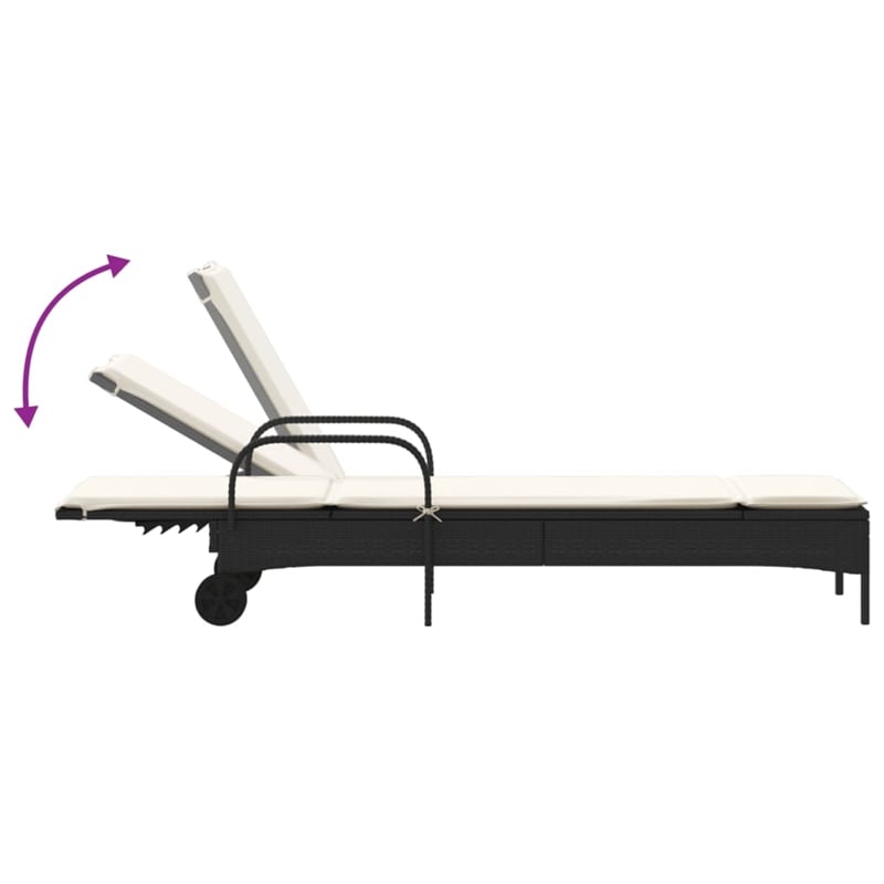 vidaXL Sun Lounger in Black Frame with Cream White Cushions