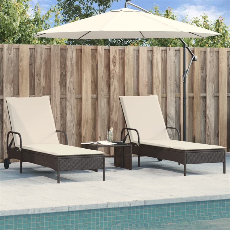 vidaXL Sun Lounger in Black Frame with Cream White Cushions