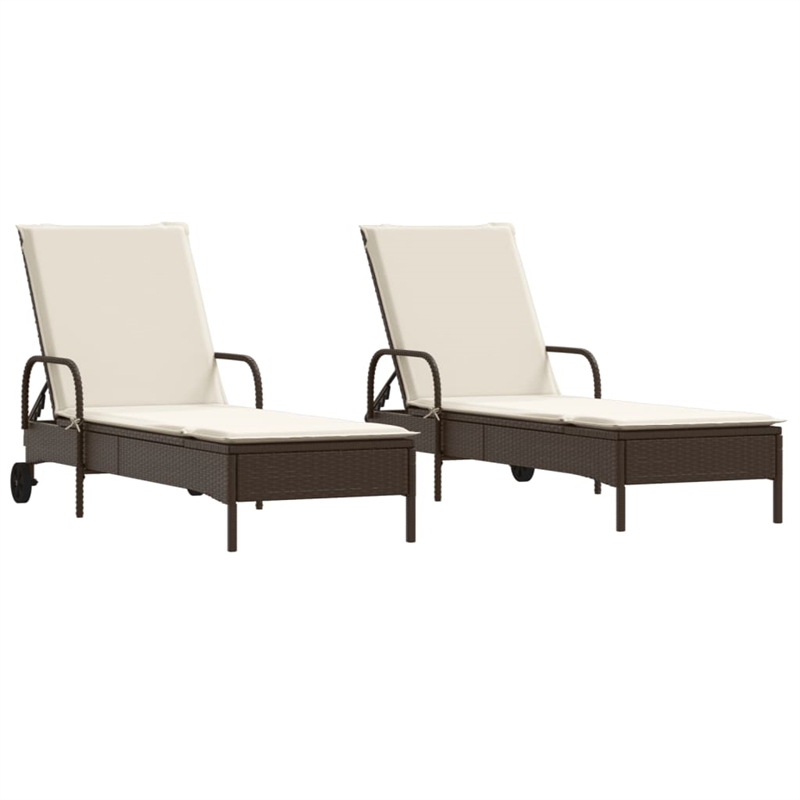 vidaXL PE Rattan Sun Lounger w/ Adjustable Armrests in Brown