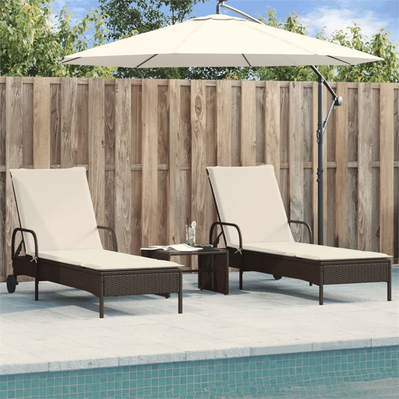 vidaXL PE Rattan Sun Lounger w/ Adjustable Armrests in Brown
