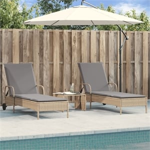 vidaXL PE Rattan Sun Lounger w/  Adjustable Armrests in Beige