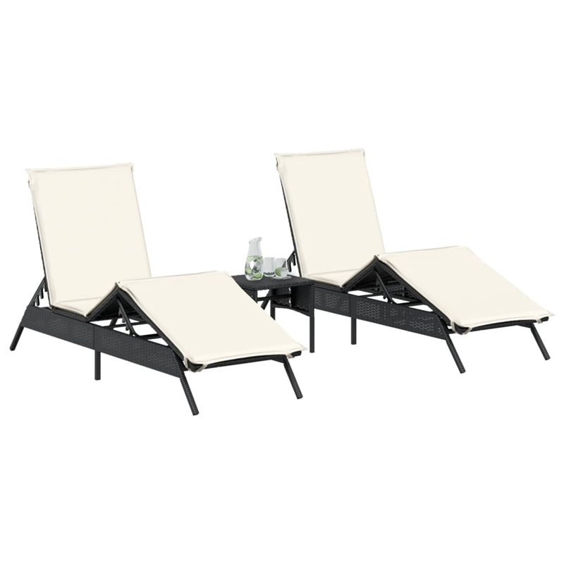 vidaXL PE Rattan Sun Lounger w/ Adjustable Footrests in Black