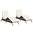 vidaXL PE Rattan Sun Lounger w/ Cushions in Brown (Set of 2)