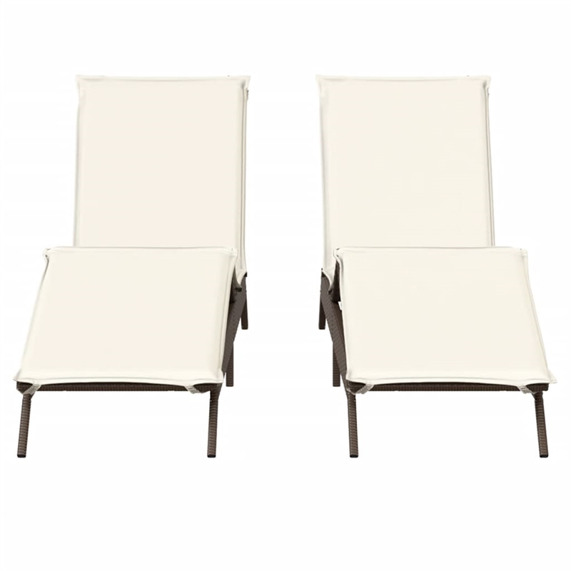 vidaXL PE Rattan Sun Lounger w/ Cushions in Brown (Set of 2)