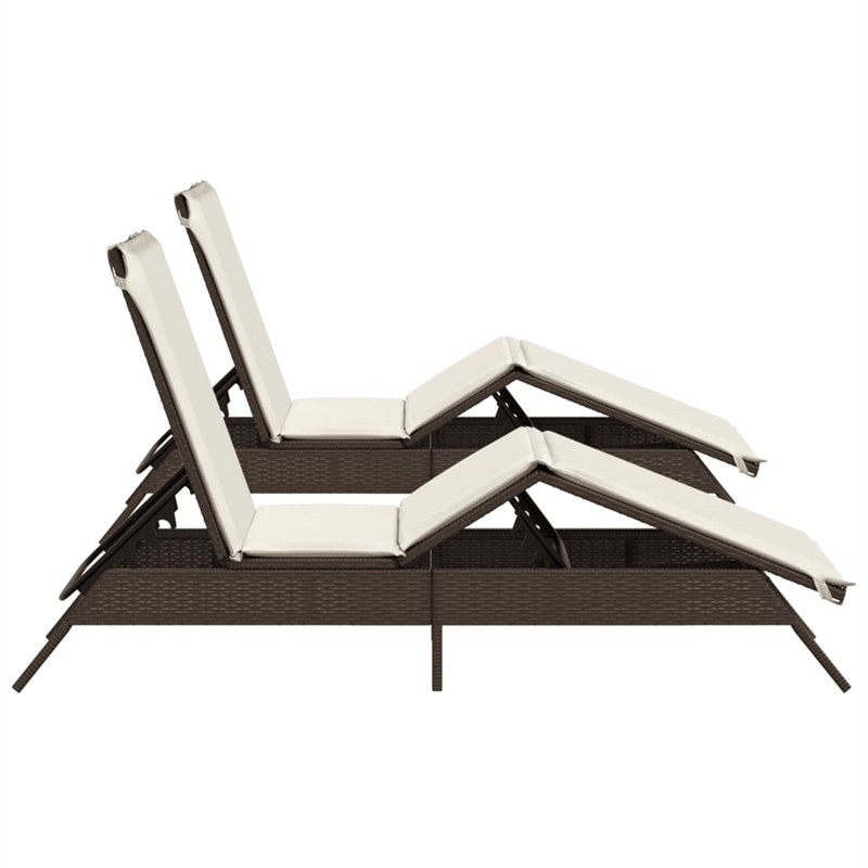 vidaXL PE Rattan Sun Lounger w/ Cushions in Brown (Set of 2)