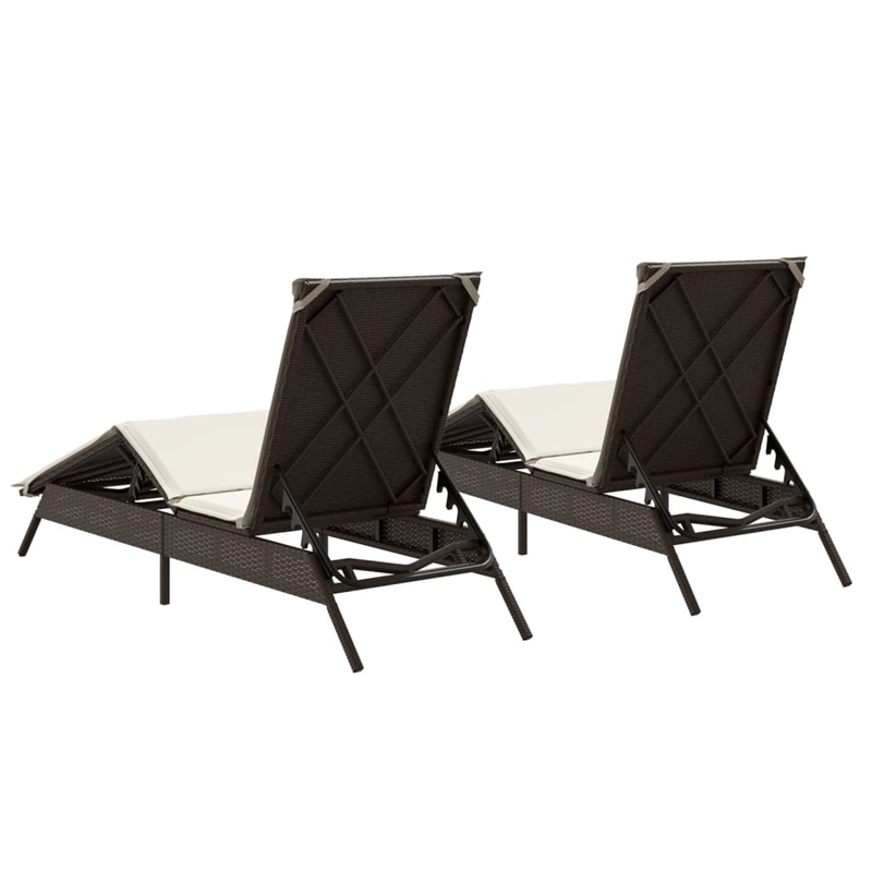 vidaXL PE Rattan Sun Lounger w/ Cushions in Brown (Set of 2)