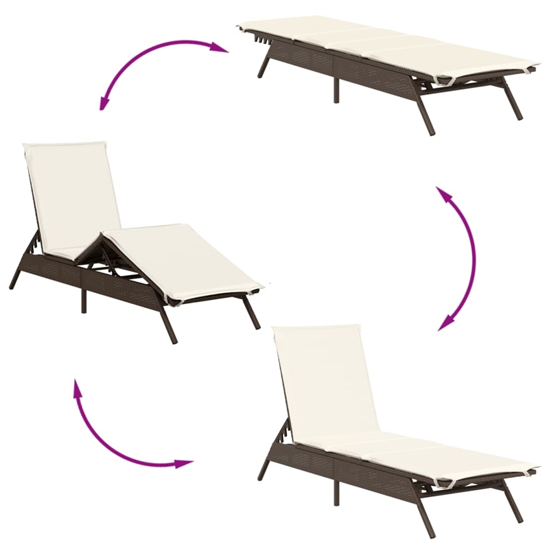 vidaXL PE Rattan Sun Lounger w/ Cushions in Brown (Set of 2)