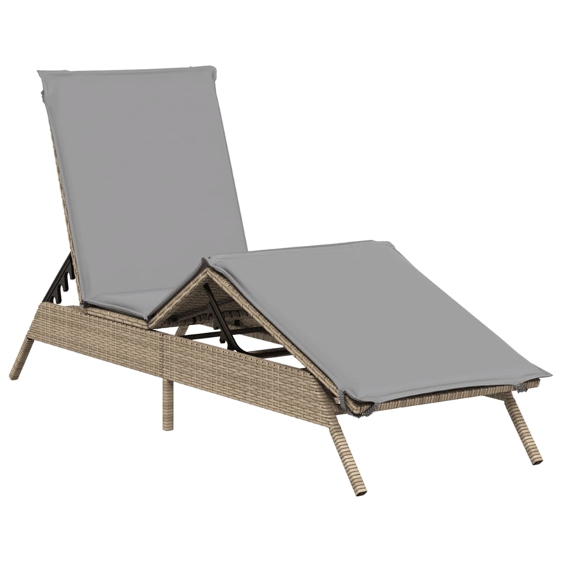vidaXL PE Rattan Sun Lounger w/ Cushions in Beige(Set of 2)