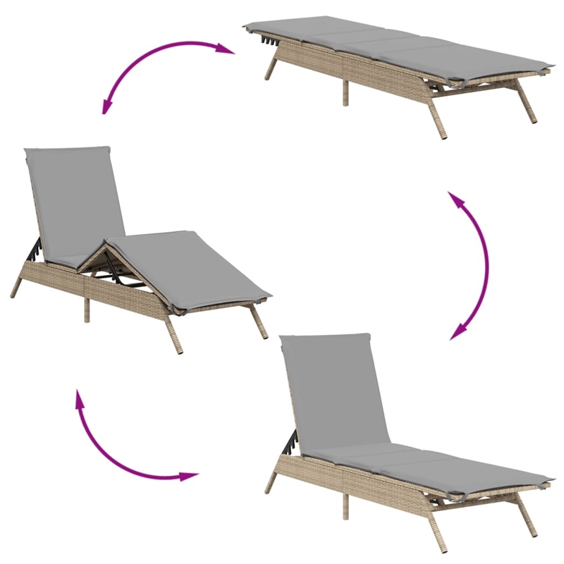 vidaXL PE Rattan Sun Lounger w/ Cushions in Beige(Set of 2)
