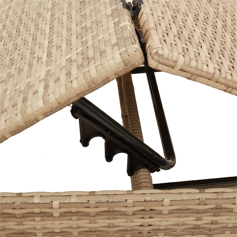 vidaXL PE Rattan Sun Lounger w/ Cushions in Beige(Set of 2)
