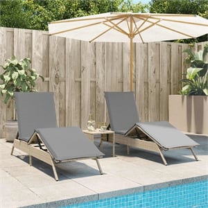 vidaXL PE Rattan Sun Lounger w/ Cushions in Beige(Set of 2)