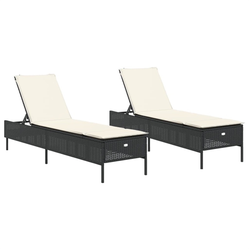 vidaXL PE Rattan Sun Lounger in Black/Cream/White