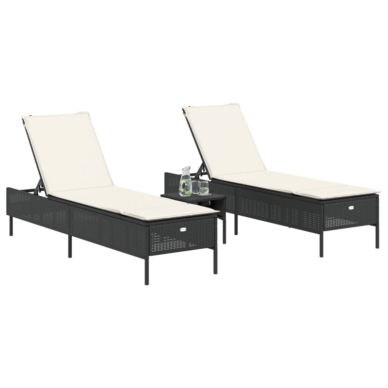 vidaXL PE Rattan Sun Lounger in Black/Cream/White