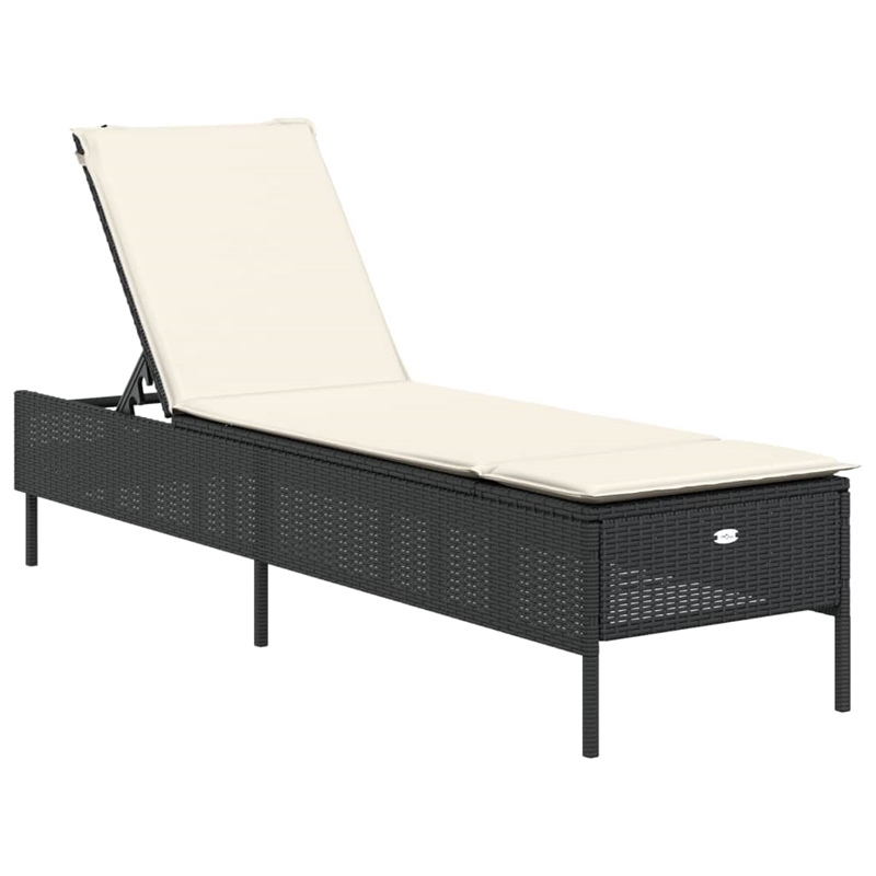 vidaXL PE Rattan Sun Lounger in Black/Cream/White