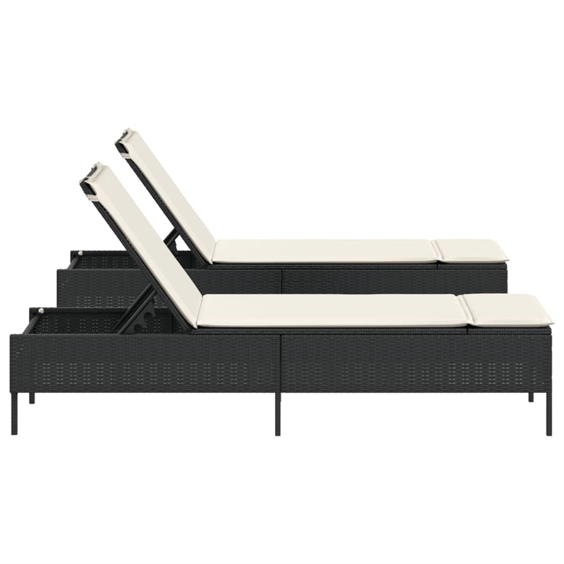 vidaXL PE Rattan Sun Lounger in Black/Cream/White