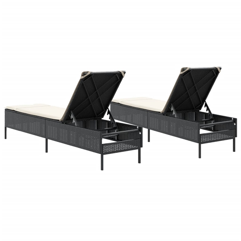 vidaXL PE Rattan Sun Lounger in Black/Cream/White
