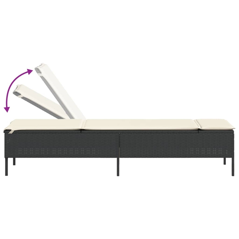 vidaXL PE Rattan Sun Lounger in Black/Cream/White