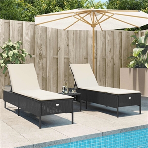 vidaXL PE Rattan Sun Lounger in Black/Cream/White