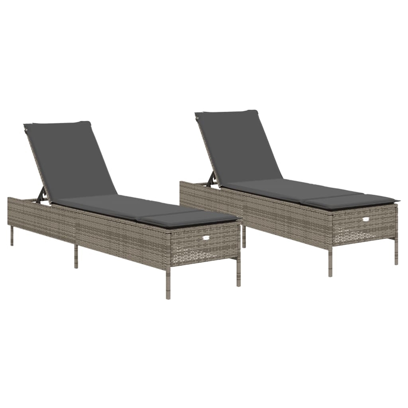 vidaXL PE Rattan Sun Lounger w/ Adjustable Armrests in Gray