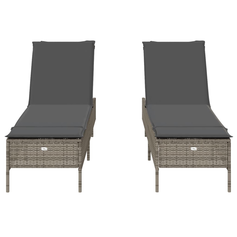 vidaXL PE Rattan Sun Lounger w/ Adjustable Armrests in Gray