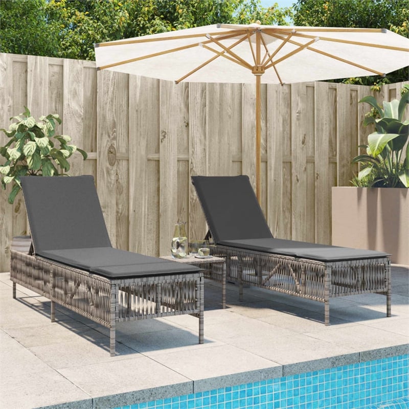 vidaXL PE Rattan Sun Lounger w/ Adjustable Armrests  in Gray