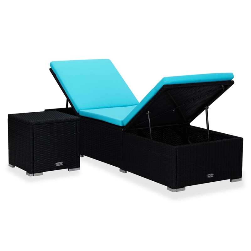 vidaXL PE Rattan Sun Lounger in Black/Blue