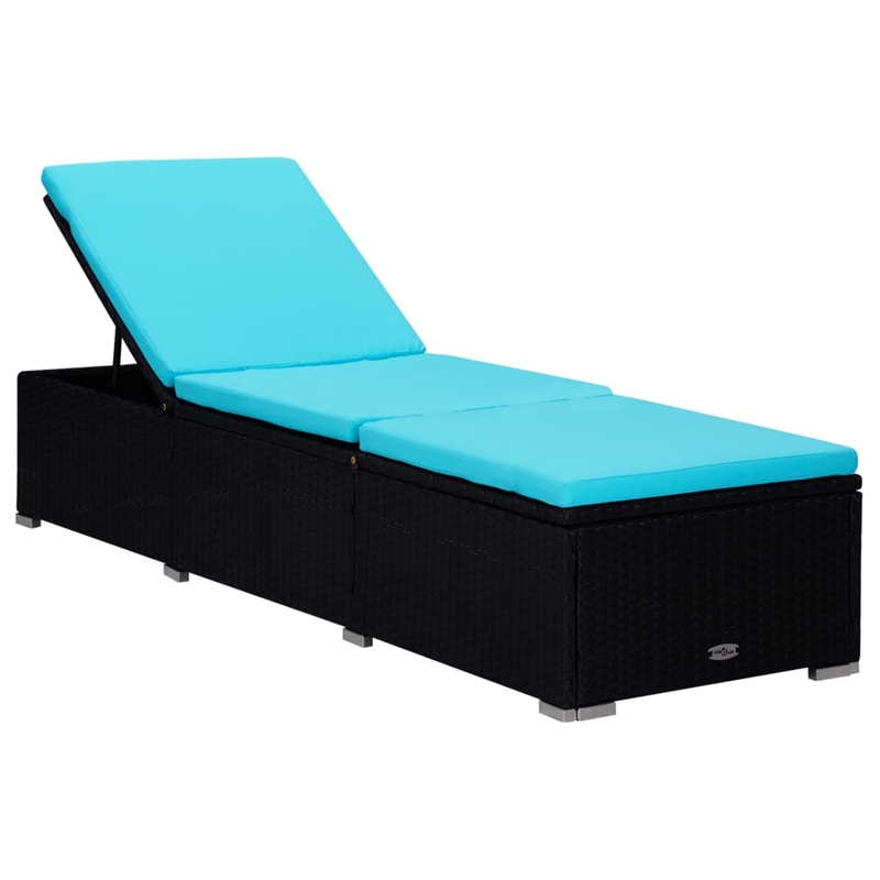 vidaXL PE Rattan Sun Lounger in Black/Blue