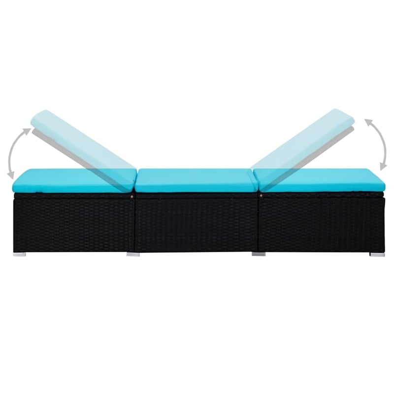 vidaXL PE Rattan Sun Lounger in Black/Blue