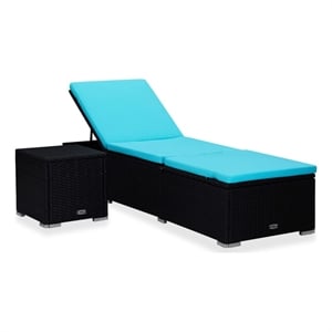 vidaXL PE Rattan Sun Lounger in Black/Blue