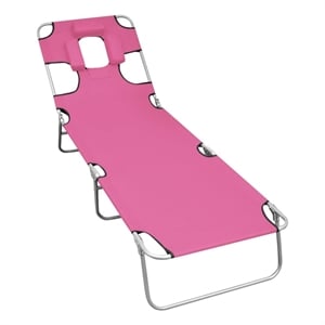 vidaXL Powder-Coated Steel Sun Lounger w/Adjustable Armrests in Pink