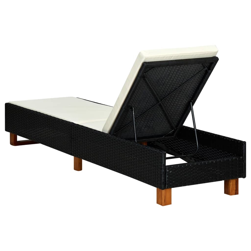 vidaXL Poly Rattan Sun Bed with Cushion in Black