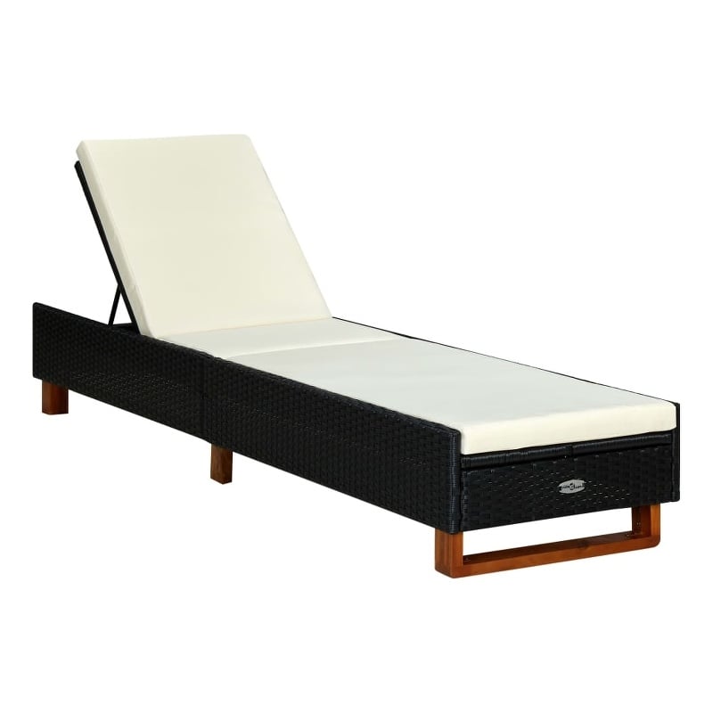 vidaXL Poly Rattan Sun Bed with Cushion in Black