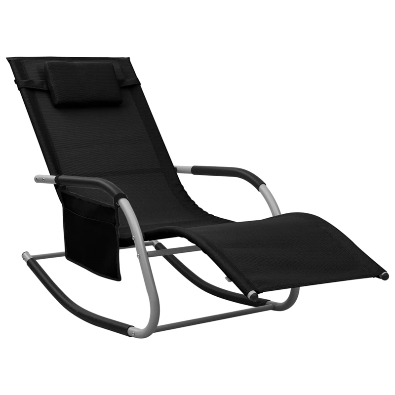 vidaXL Textilene Sun Lounger in Black/Gray (Set of 2)