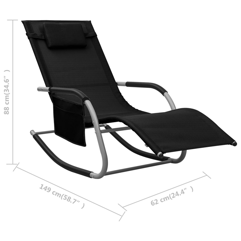 vidaXL Textilene Sun Lounger in Black/Gray (Set of 2)