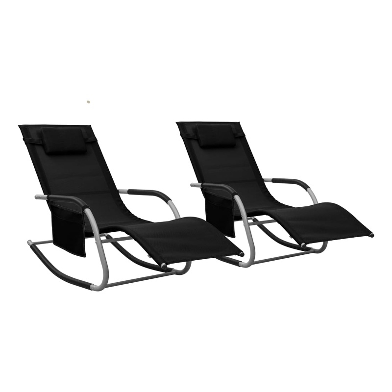 vidaXL Textilene Sun Lounger in Black/Gray (Set of 2)