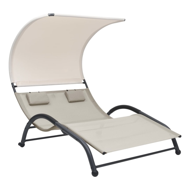 vidaXL Steel Double Sun Lounger in Cream