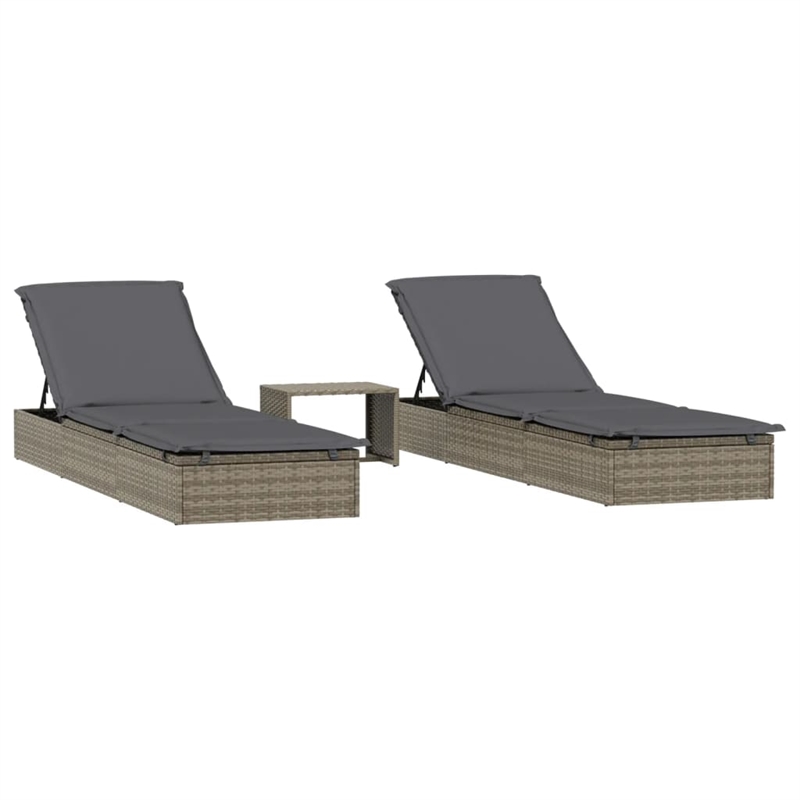 vidaXL PE Rattan Sunbed in Gray (Set of 3)