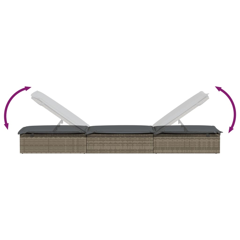 vidaXL PE Rattan Sunbed in Gray (Set of 3)