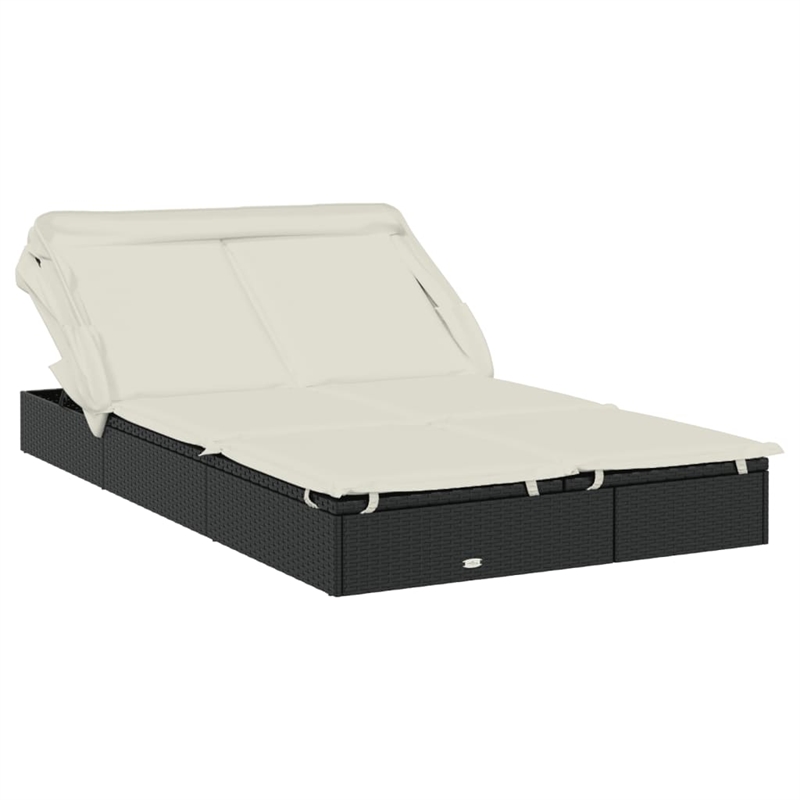 vidaXL PE Rattan Double Sun Lounger in Black